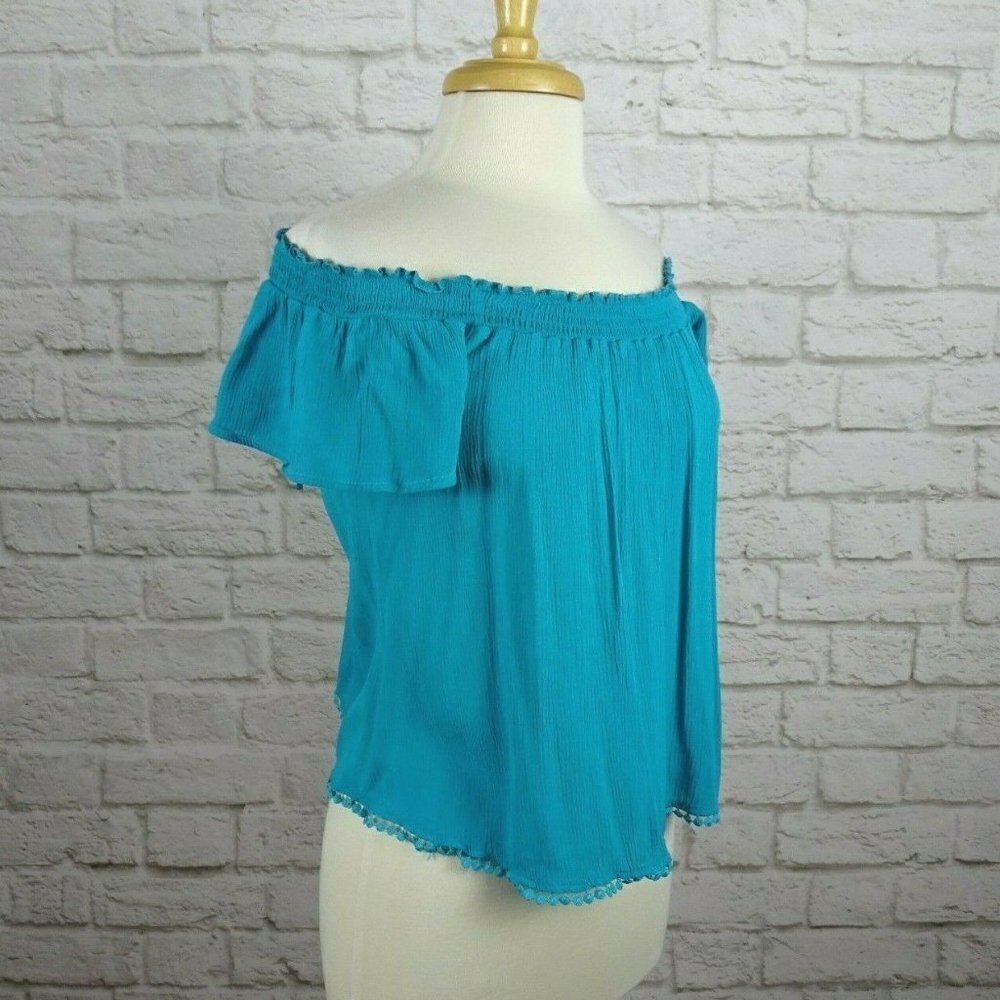 💰3/$25 Self E Off The Shoulder Peasant Top Blouse Smocked Flowy Boho XS